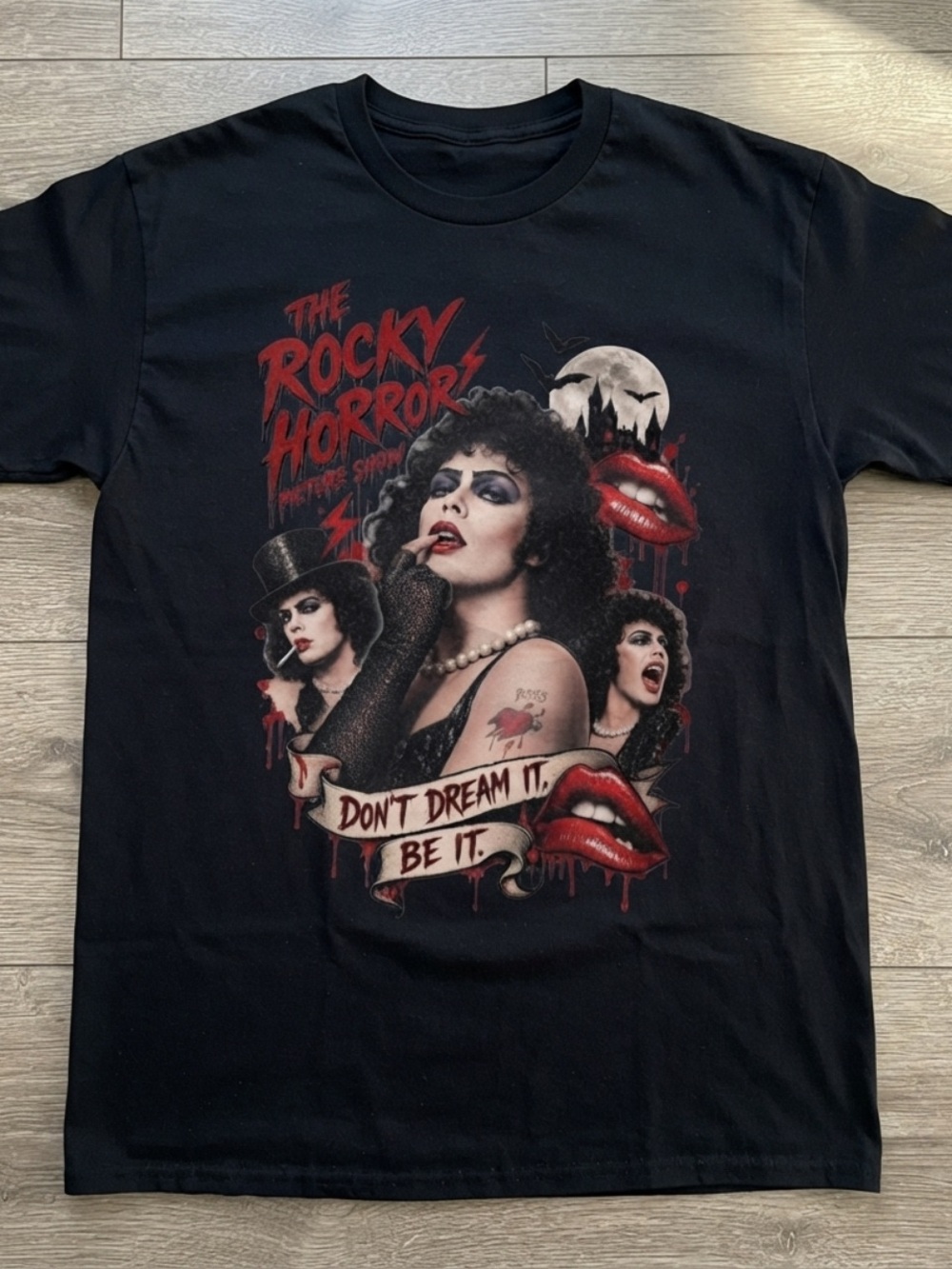 Gildan Black Rocky Horror Graphic Tee with Red & Cream Accents